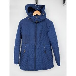Gallery New York Navy‎ Blue Quilted Puffer Jacket with Plush Faux Fur Hood Med